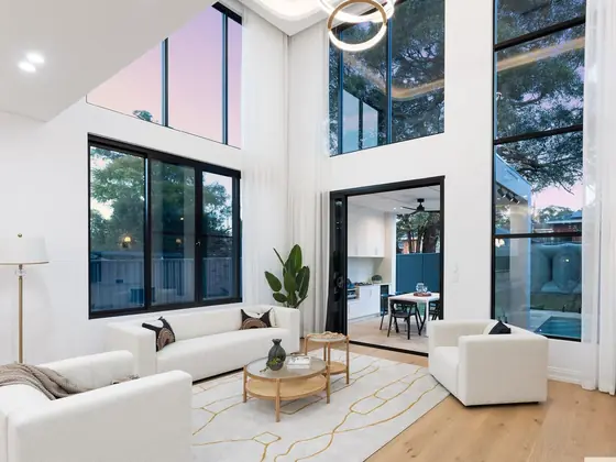 Double-height living room in a knockdown rebuild in Sutherland by St Anthony Building Group