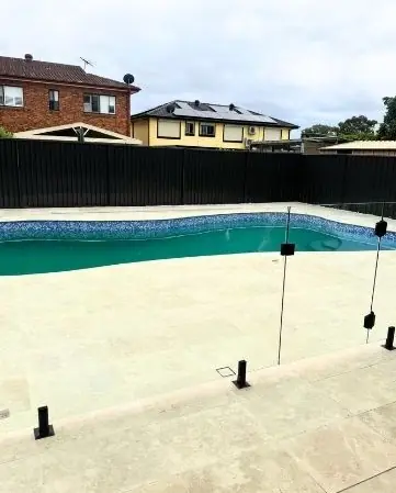 After: Before and after photos of the pool area – renovation at 21 Aylesbury Crescent, Chipping Norton