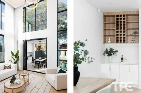 Double-height living area and built-in bar with wine storage – knockdown rebuild at 146 Wattle Road, Sutherland