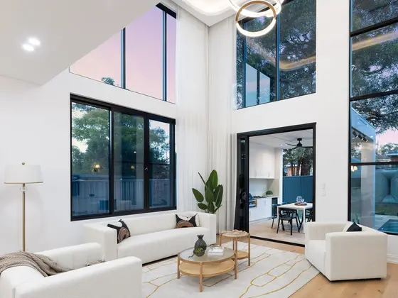 Double-height living room in a knockdown rebuild in Sutherland by St Anthony Building Group